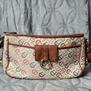 Etienne Aigner Brown Shoulder Bag with Leather Strap and Gold Clasp